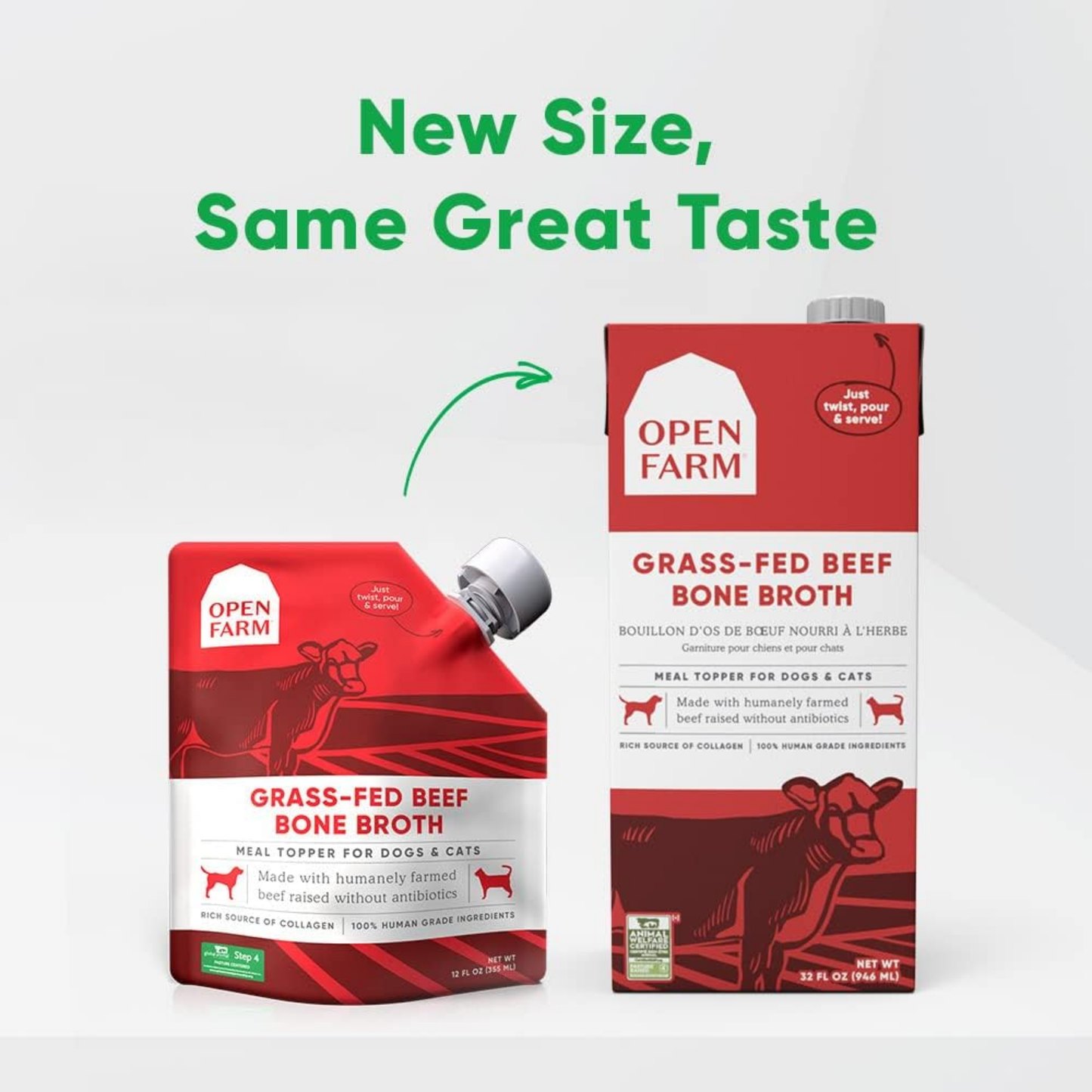 Open Farm Grass-Fed Beef Bone Broth for Dogs & Cats – 32 oz | Food Topper with Superfoods, Humanely Raised, No Artificial Additives