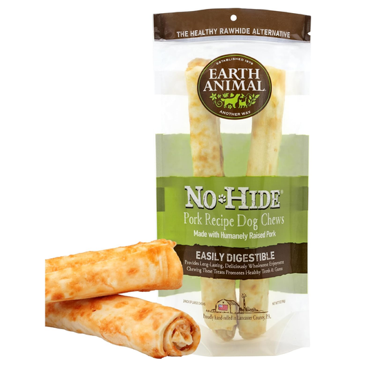 Earth Animal No-Hide Large Pork Chews – Rawhide-Free Long-Lasting Dog Treats for Aggressive Chewers, 7 oz