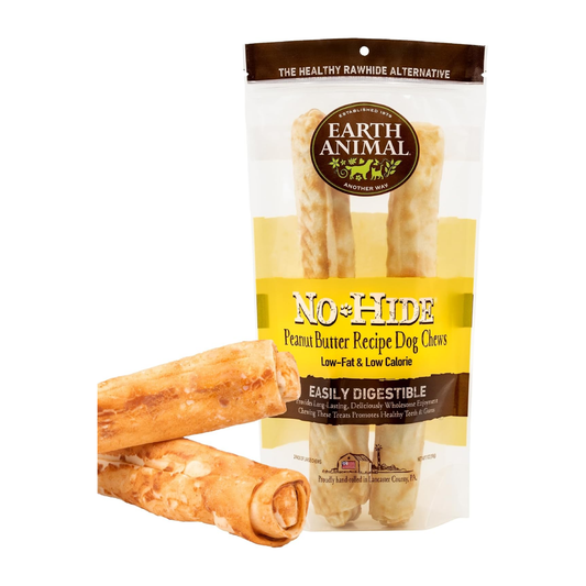 Earth Animal No-Hide Large Peanut Butter Chews – Rawhide-Free Long-Lasting Dog Treats for Aggressive Chewers, 7 oz