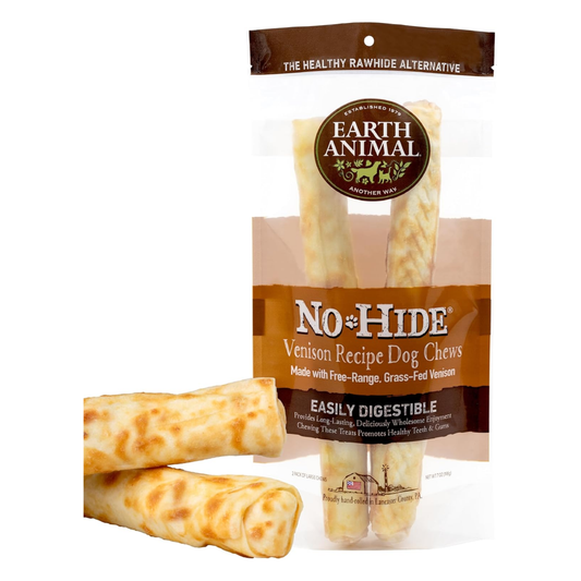 Earth Animal No-Hide Large Venison Chews – Rawhide-Free Long-Lasting Dog Treats for Aggressive Chewers, 7 oz