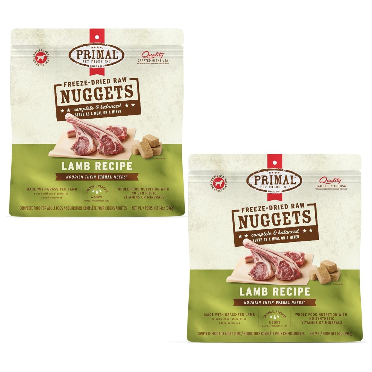 Primal Freeze-Dried Raw Dog Food Nuggets – Lamb (14 oz, 2-Pack) | Grain-Free, High-Protein Meal, Topper & Treat