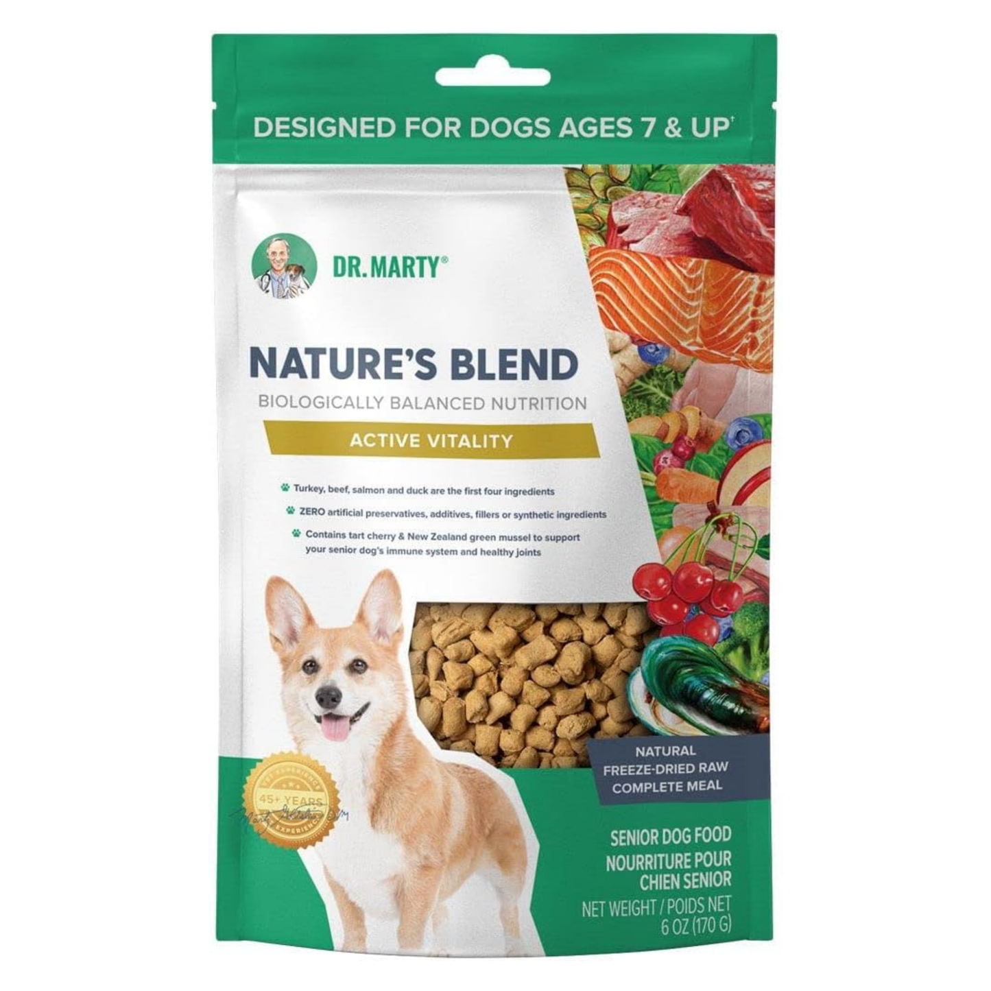 Dr. Marty Nature’s Blend Active Vitality Freeze-Dried Raw Dog Food – 6 oz, for Senior Dogs (Ages 7+)