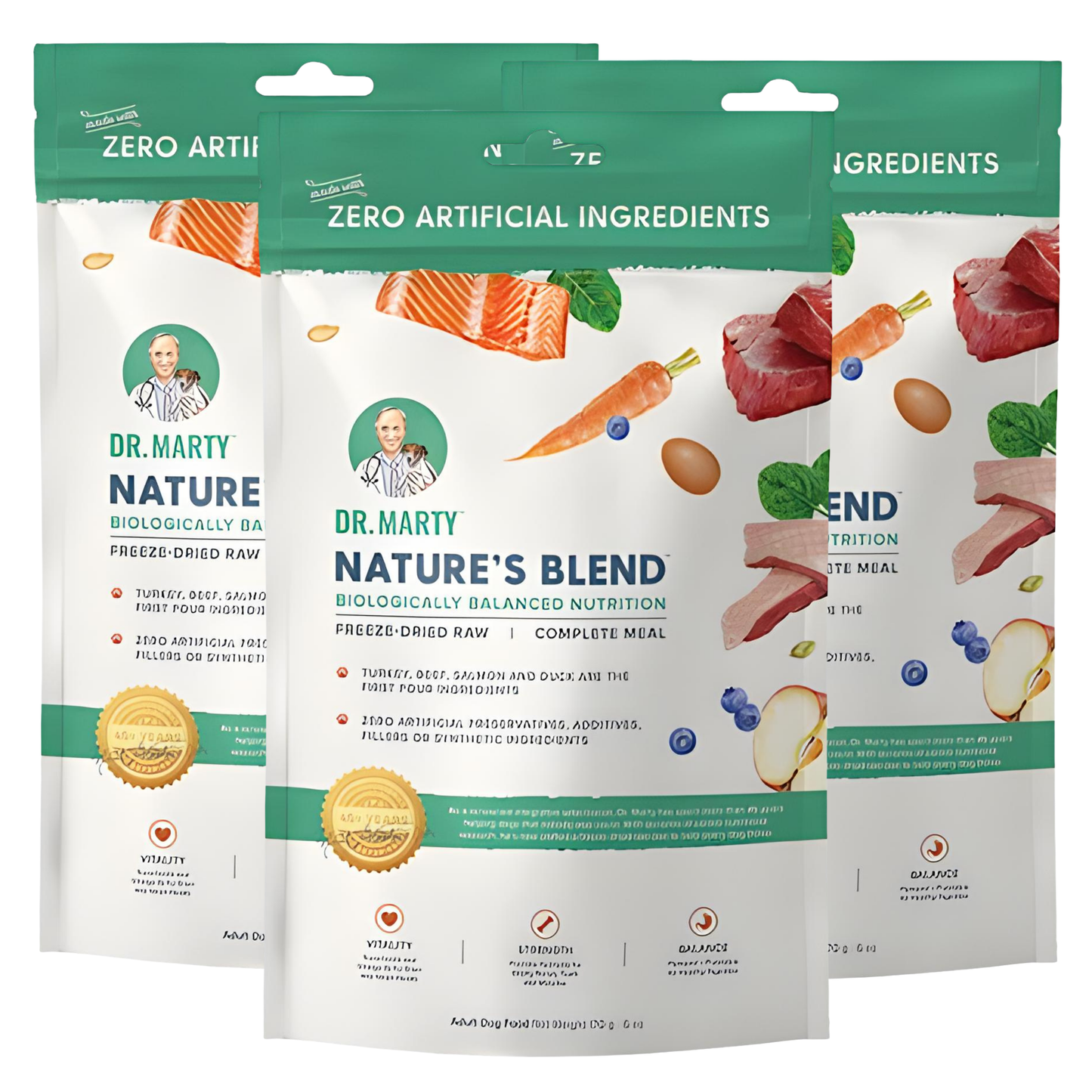 Dr. Marty Nature’s Blend Freeze-Dried Raw Dog Food – 48 oz (3 x 16 oz Bags)
