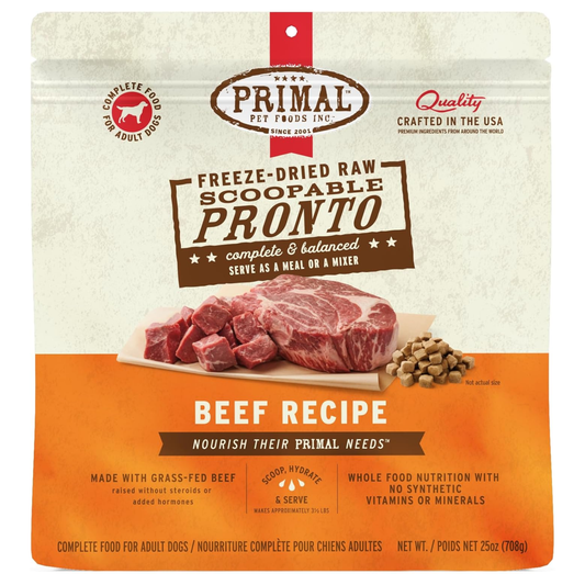 Primal Freeze-Dried Raw Dog Food, Pronto Mini Nuggets, Beef – Scoop & Serve, Complete & Balanced Meal, Topper or Treat, Grain Free, High Protein (25 oz)