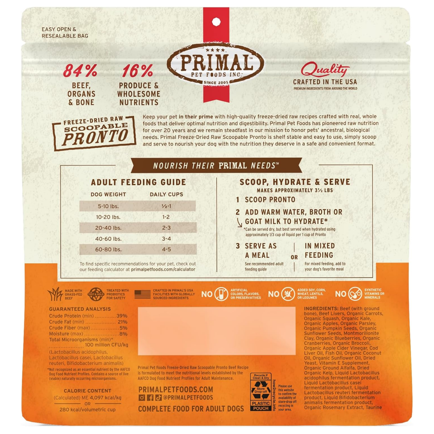 Primal Freeze-Dried Raw Dog Food, Pronto Mini Nuggets, Beef – Scoop & Serve, Complete & Balanced Meal, Topper or Treat, Grain Free, High Protein (25 oz)