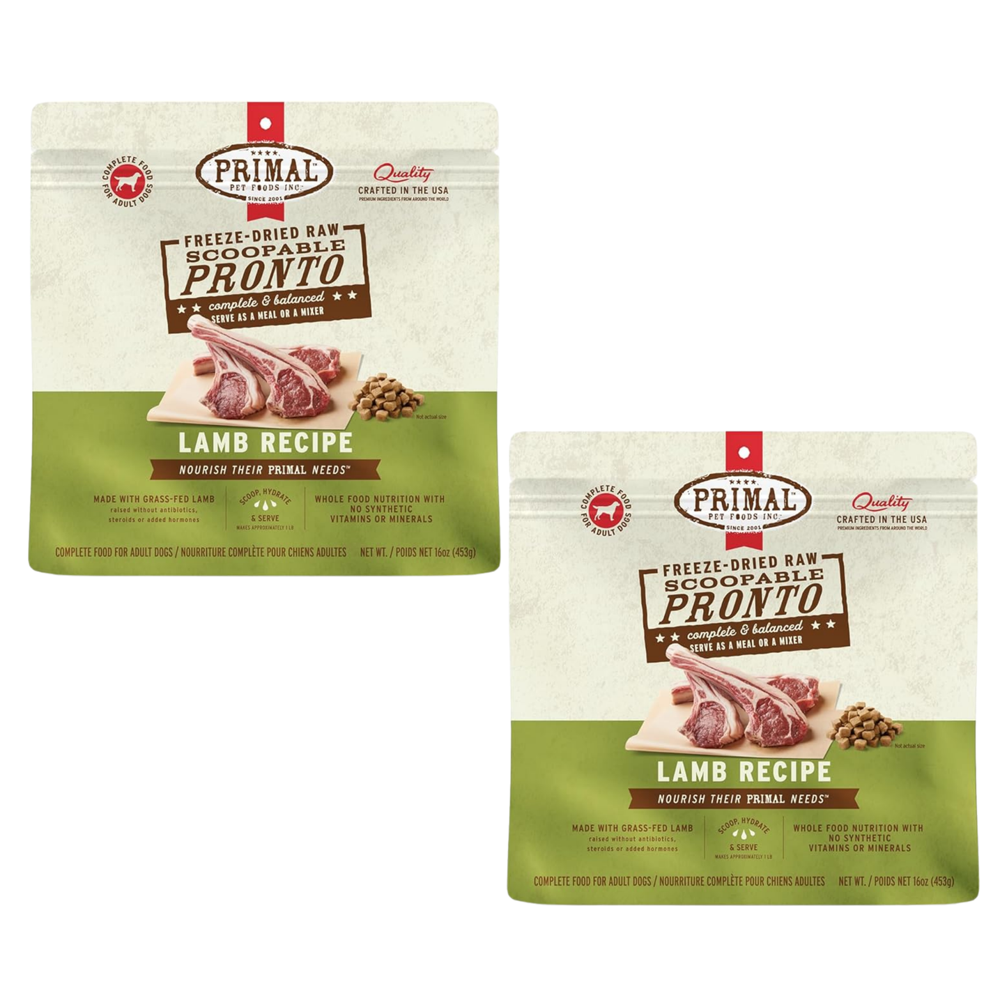 Primal Freeze-Dried Raw Dog Food Pronto Mini Nuggets – Lamb (16 oz, 2-Pack) | Grain-Free, High-Protein Meal, Topper & Treat