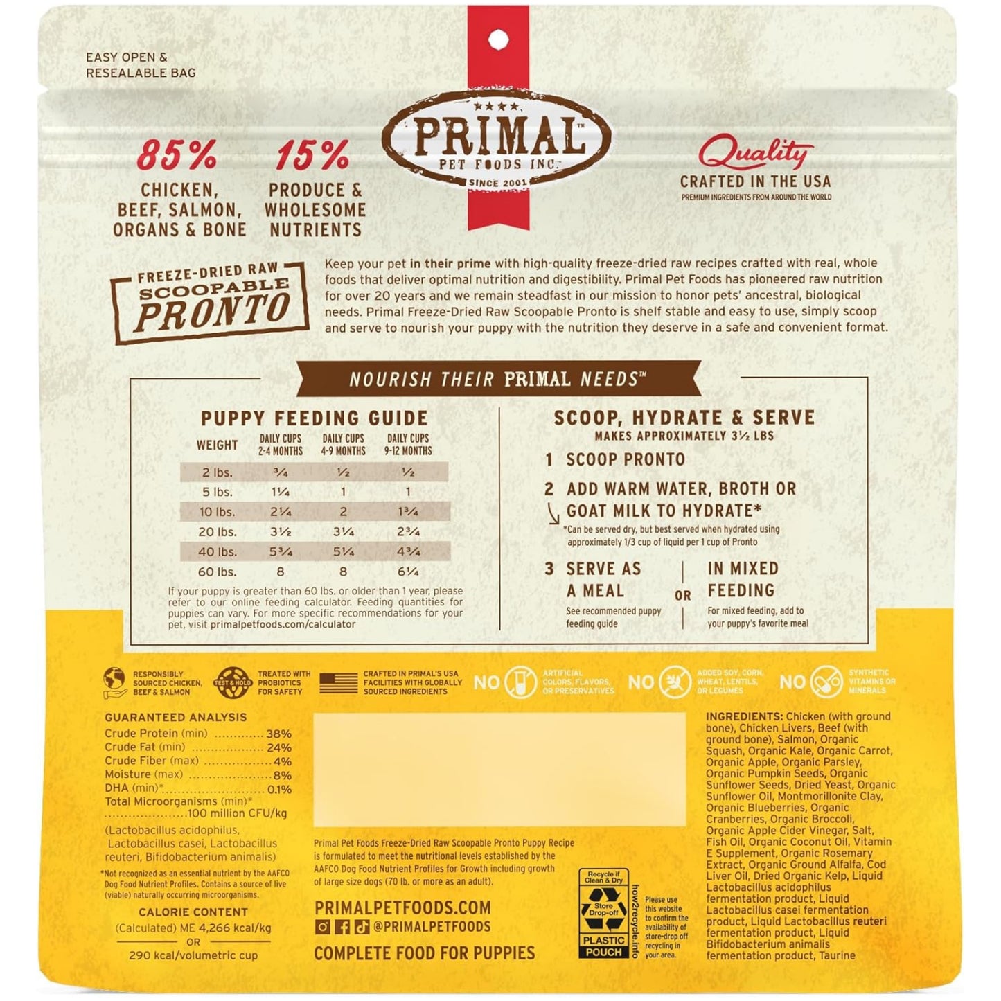 Primal Freeze-Dried Puppy Dog Food – Pronto Mini Nuggets Chicken & Salmon (25 oz, 2-Pack) | Grain-Free, High-Protein Meal, Topper & Treat