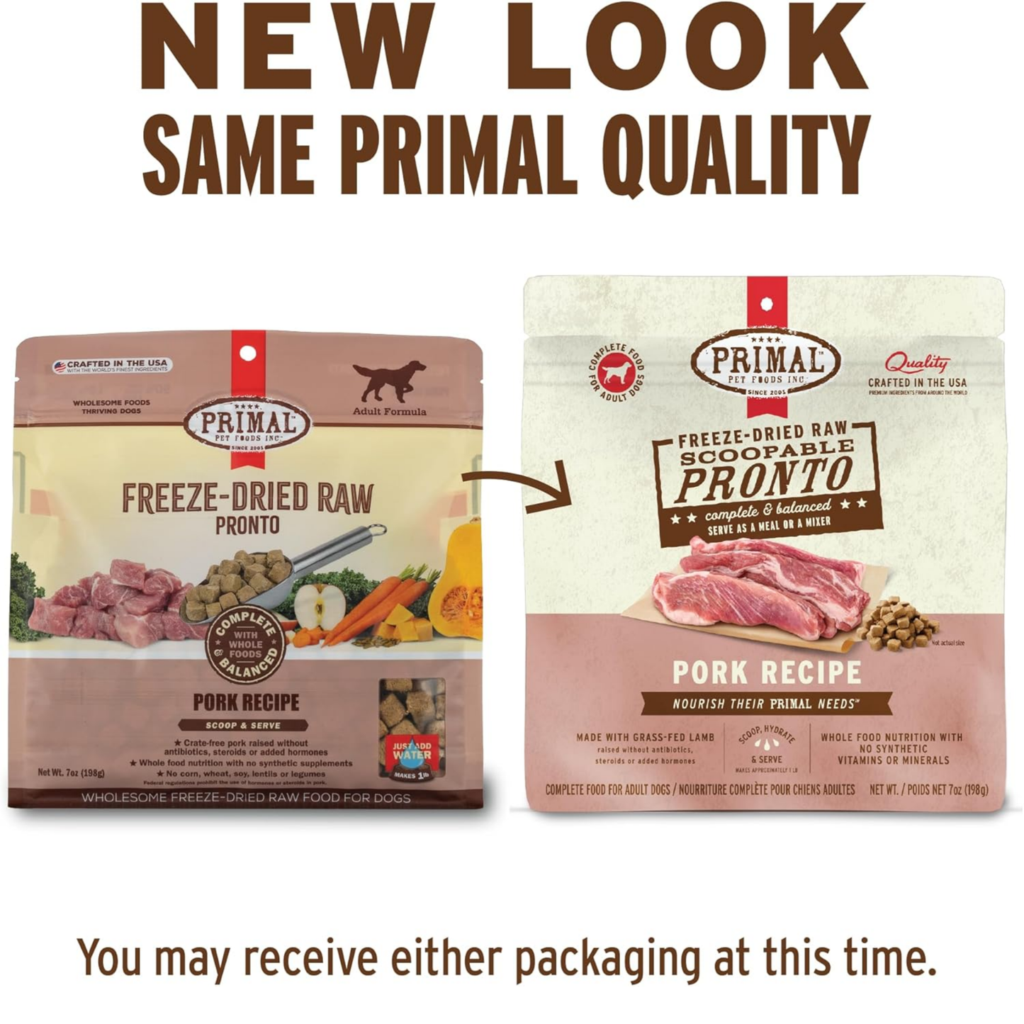 Primal Freeze-Dried Raw Dog Food, Pronto Mini Nuggets, Pork – Scoop & Serve, Complete & Balanced Meal, Topper or Treat, Grain Free, High Protein (25 oz, 2-Pack)