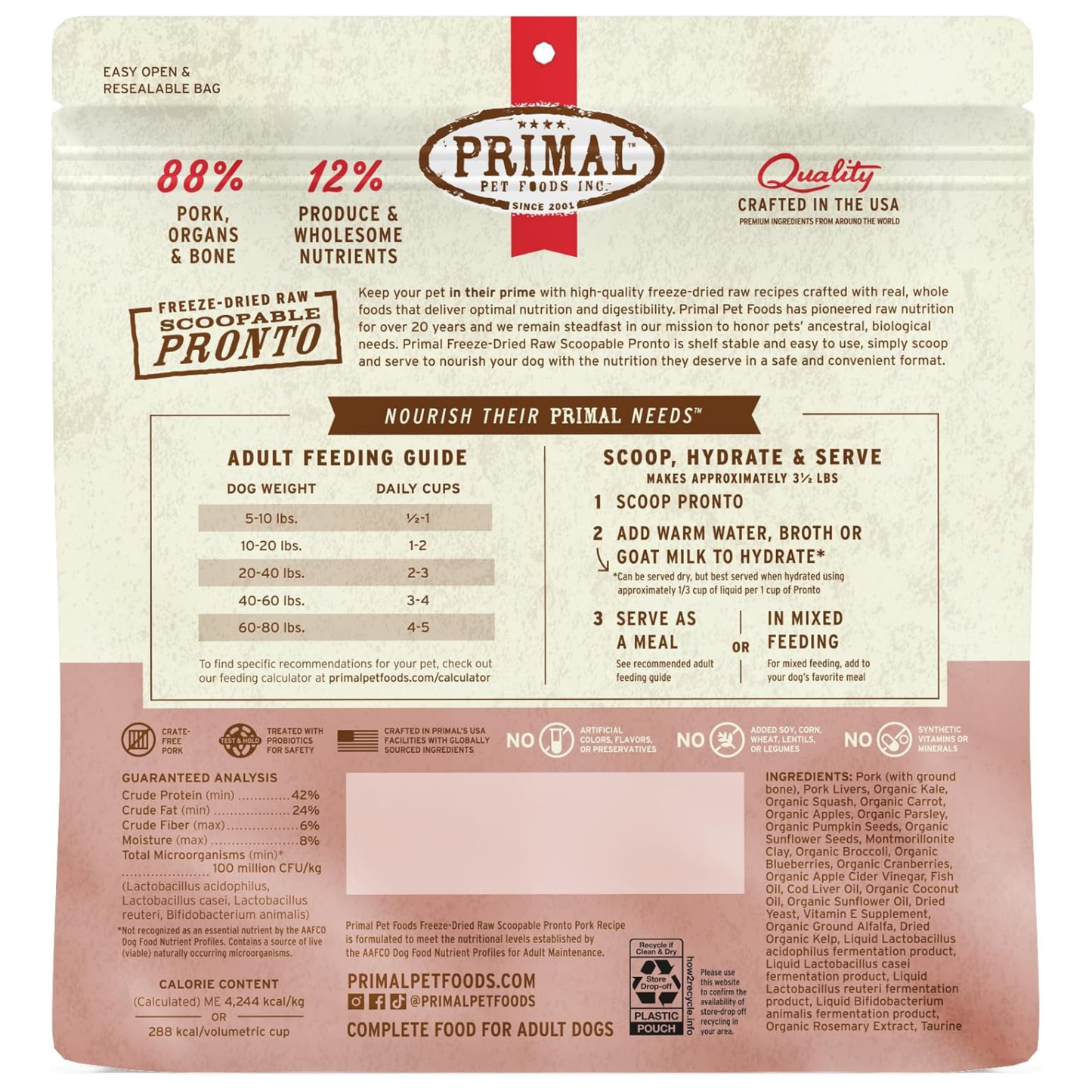 Primal Freeze-Dried Raw Dog Food, Pronto Mini Nuggets, Pork – Scoop & Serve, Complete & Balanced Meal, Topper or Treat, Grain Free, High Protein (25 oz, 2-Pack)