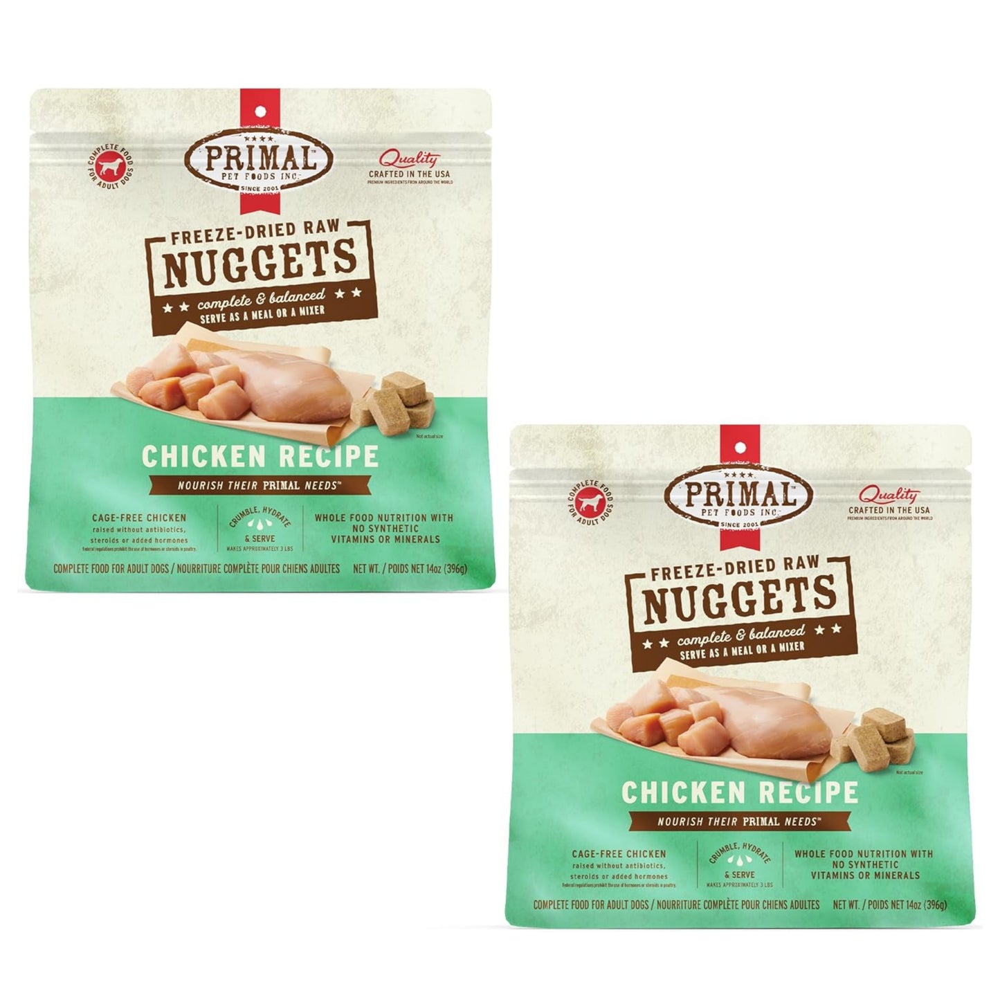 Primal Freeze-Dried Raw Dog Food Nuggets – Chicken (14 oz, 2-Pack) | Grain-Free, High-Protein Meal, Topper & Treat