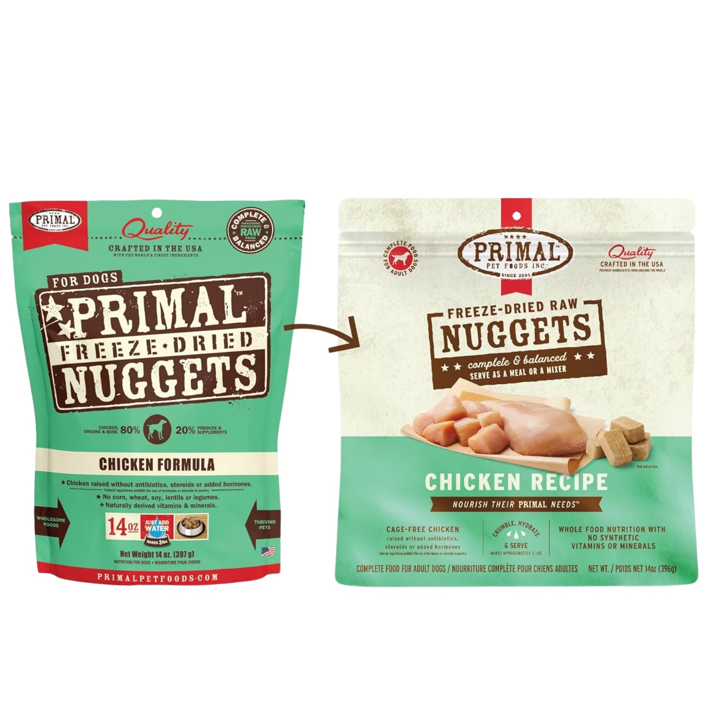 Primal Freeze-Dried Raw Dog Food Nuggets – Chicken (14 oz, 2-Pack) | Grain-Free, High-Protein Meal, Topper & Treat