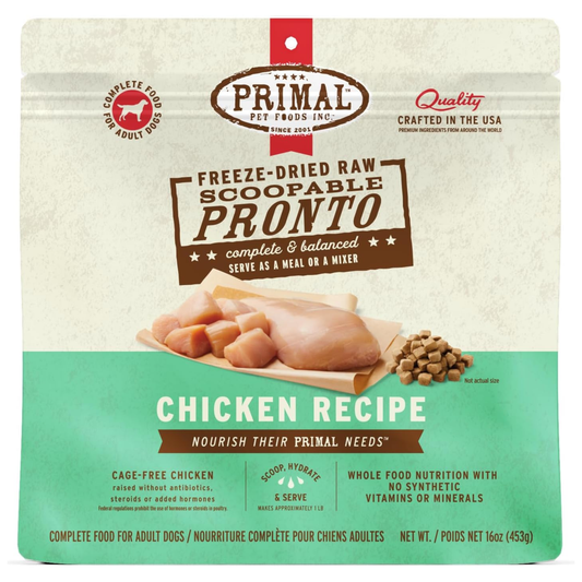 Primal Freeze-Dried Raw Dog Food, Pronto Mini Nuggets, Chicken – Scoop & Serve, Complete & Balanced Meal, Topper or Treat, Grain Free, High Protein (16 oz)