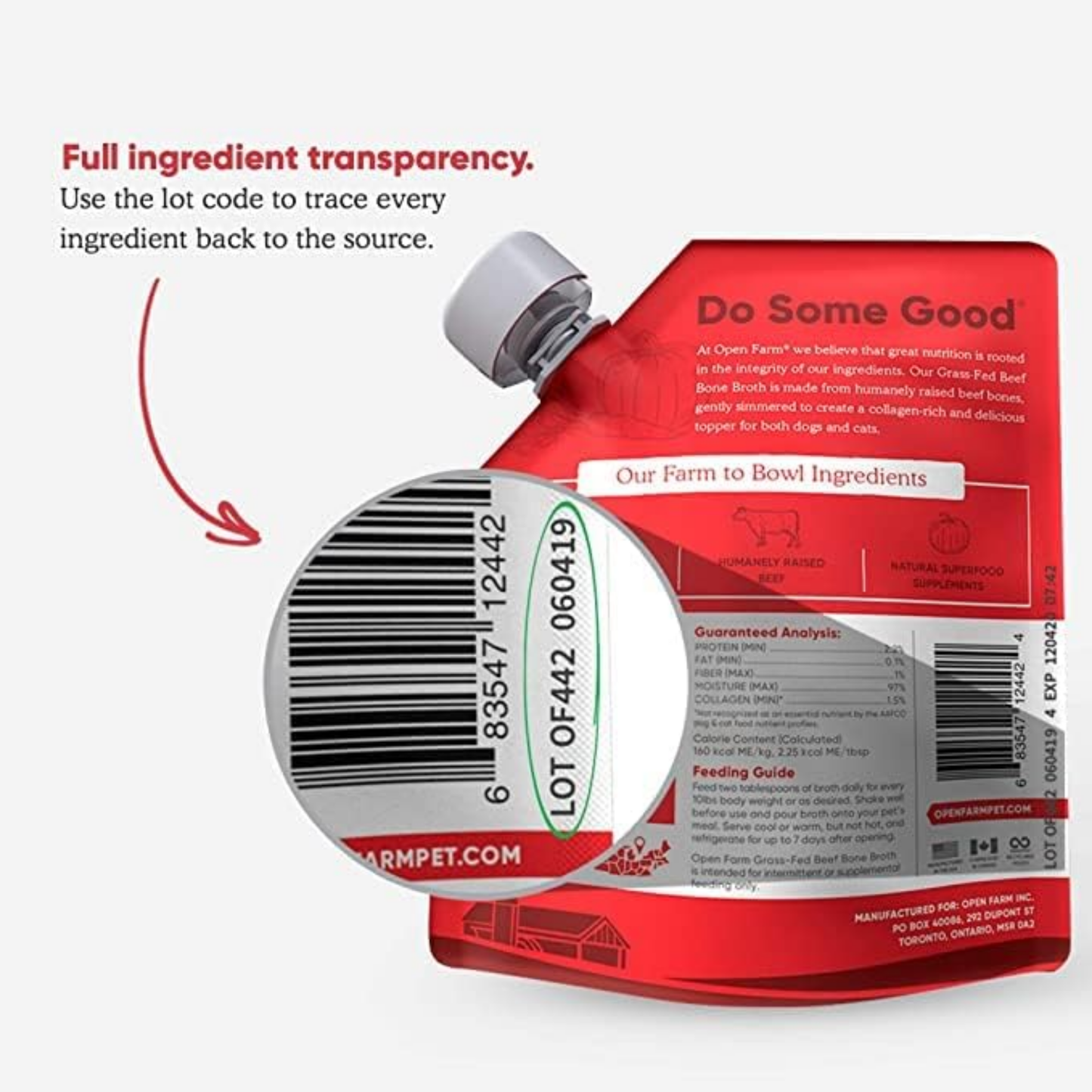 Open Farm Bone Broth for Dogs & Cats – Grass-Fed Beef, 72 oz (6 x 12 oz) | Natural Food Topper with Superfoods