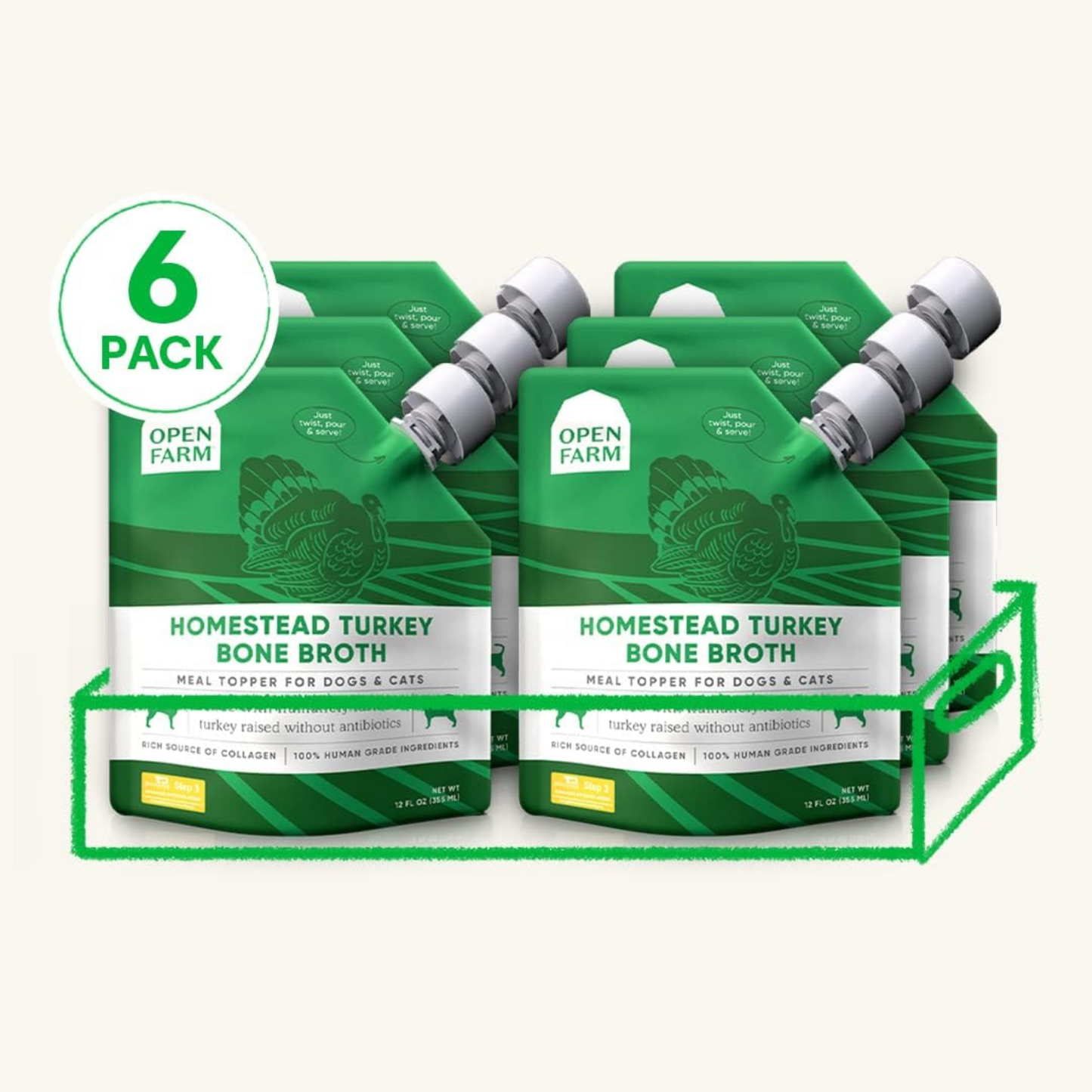 Open Farm Bone Broth Food Topper for Dogs & Cats – Homestead Turkey, 72 oz (6 Pack) | Humanely Raised Meat & Superfoods