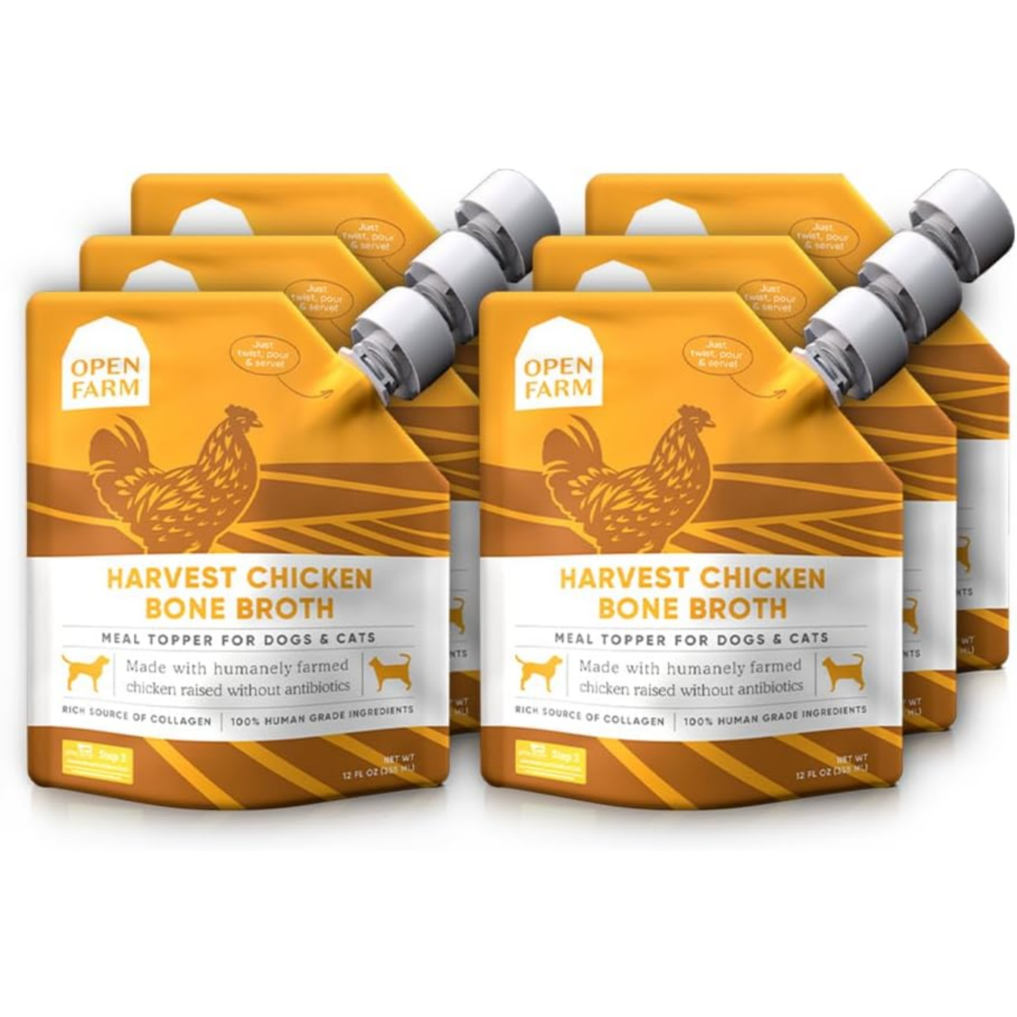 Open Farm Bone Broth Food Topper for Dogs & Cats – Harvest Chicken Recipe, 72 oz (6 Pack) | Natural Superfood with Responsibly Sourced Meat
