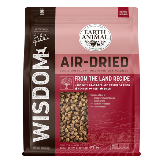 Earth Animal Wisdom Air-Dried Dog Food – From The Land Recipe, Venison, Beef & Bison, 8 lb, Premium Natural Dog Food for All Breeds & Ages