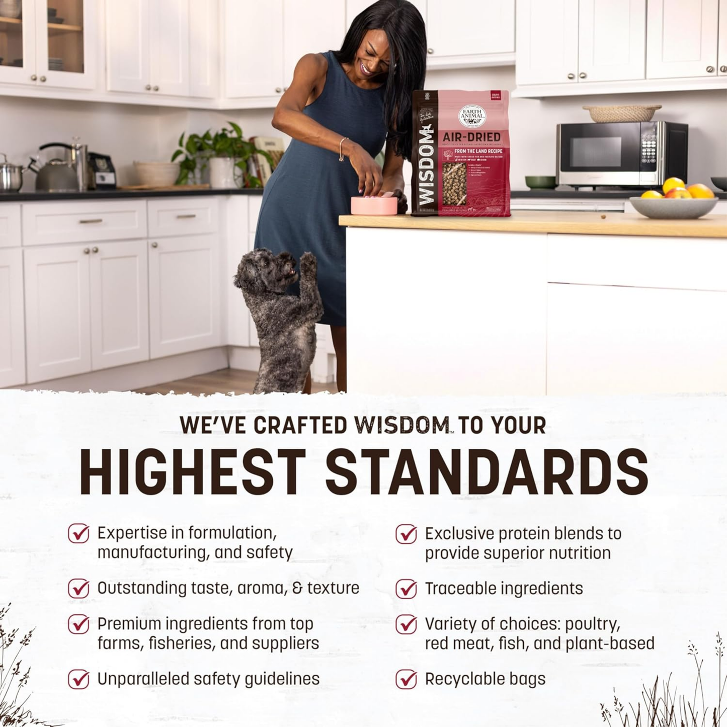 Earth Animal Wisdom Air-Dried Dog Food – From The Land Recipe, Venison, Beef & Bison, 8 lb, Premium Natural Dog Food for All Breeds & Ages