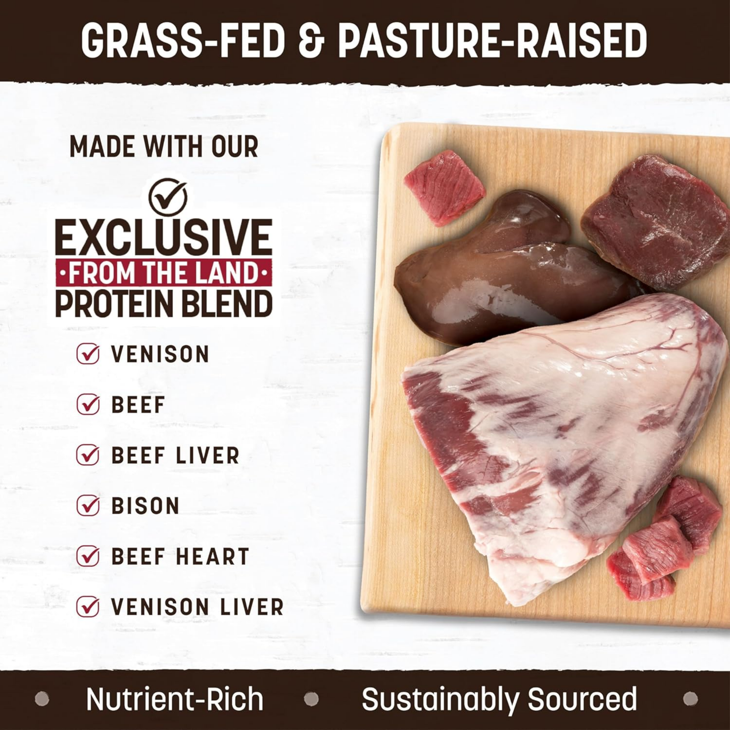 Earth Animal Wisdom Air-Dried Dog Food – From The Land Recipe, Venison, Beef & Bison, 8 lb, Premium Natural Dog Food for All Breeds & Ages