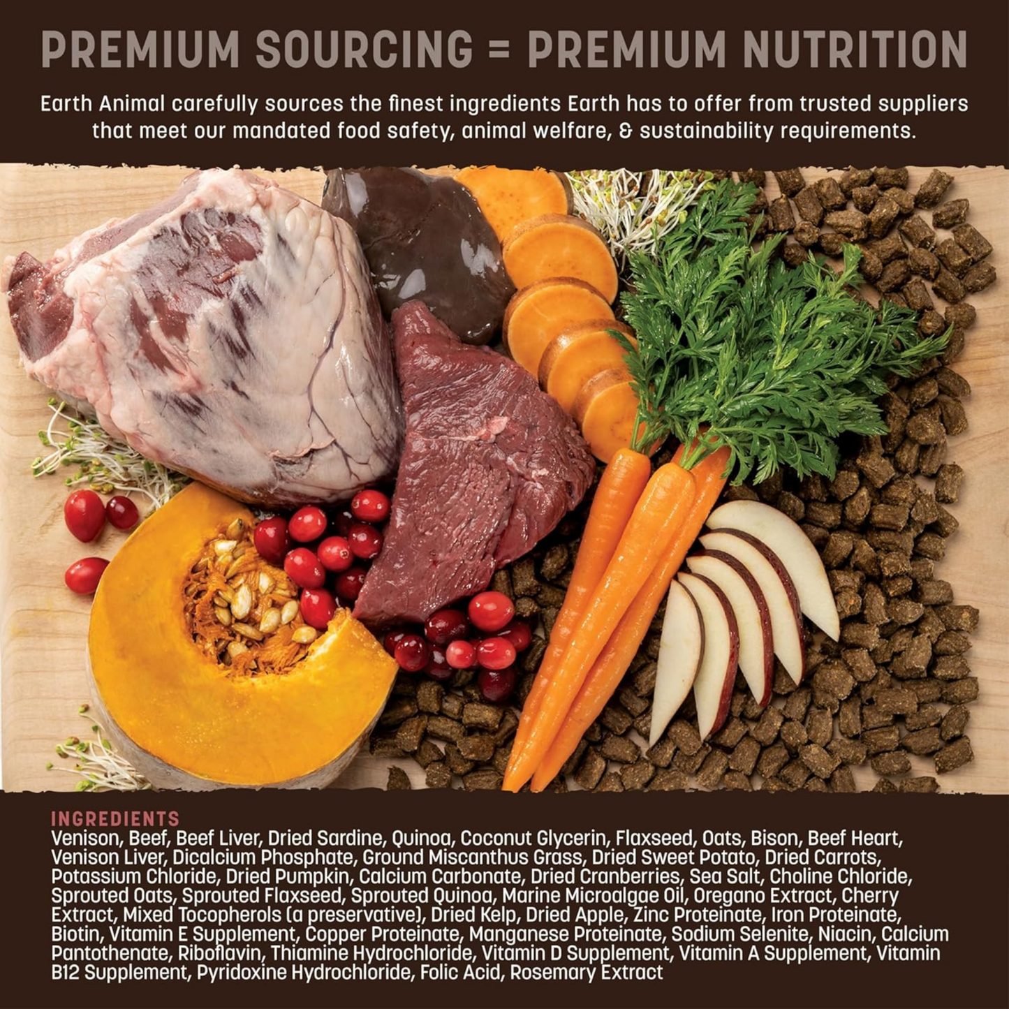 Earth Animal Wisdom Air-Dried Dog Food – From The Land Recipe, Venison, Beef & Bison, 8 lb, Premium Natural Dog Food for All Breeds & Ages