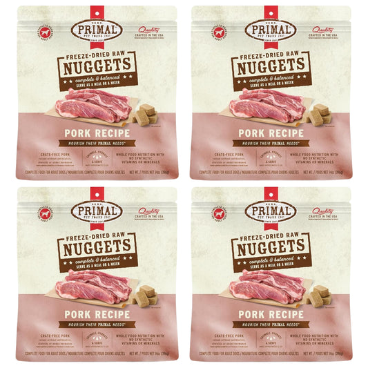 Primal Freeze-Dried Raw Dog Food Nuggets – Pork (14 oz, 4-Pack) | Grain-Free, High-Protein Meal, Topper & Treat