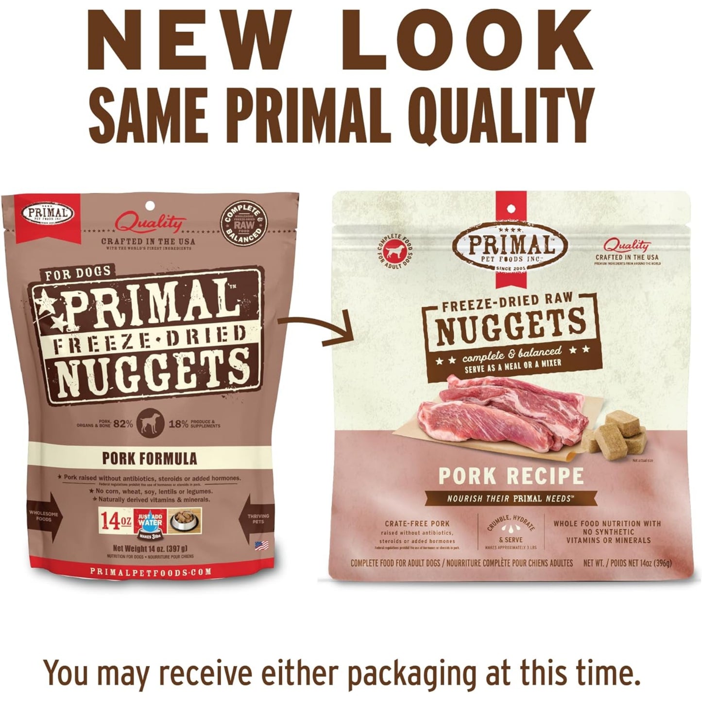 Primal Freeze-Dried Raw Dog Food Nuggets – Pork (14 oz, 4-Pack) | Grain-Free, High-Protein Meal, Topper & Treat