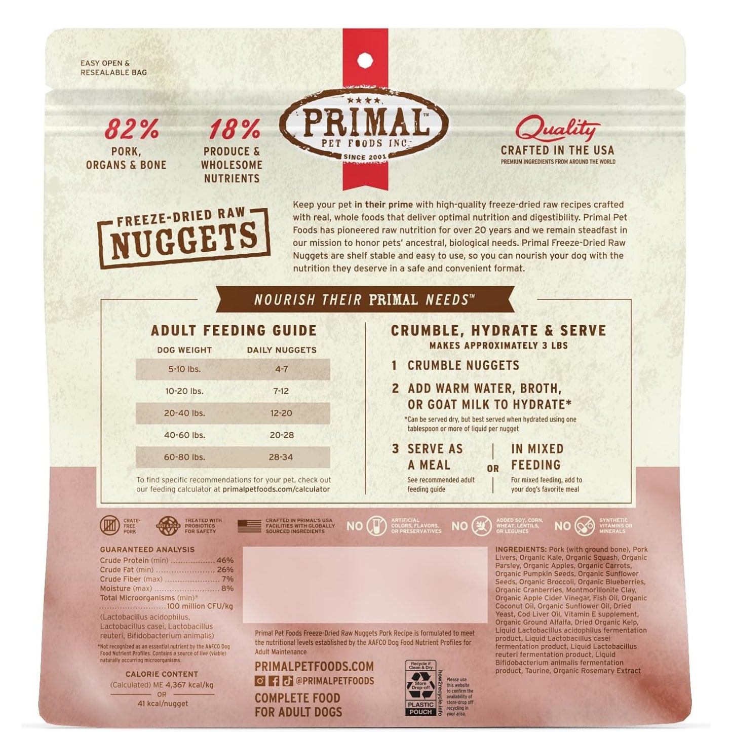 Primal Freeze-Dried Raw Dog Food Nuggets – Pork (14 oz, 4-Pack) | Grain-Free, High-Protein Meal, Topper & Treat