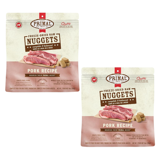 Primal Freeze-Dried Raw Dog Food Nuggets, Pork – Complete & Balanced Meal, Topper or Treat, Grain Free, High Protein (14 oz, 2-Pack)