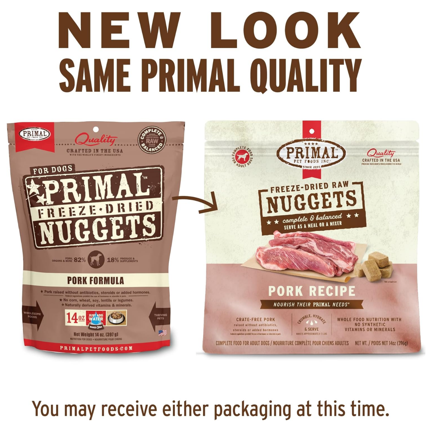 Primal Freeze-Dried Raw Dog Food Nuggets, Pork – Complete & Balanced Meal, Topper or Treat, Grain Free, High Protein (14 oz, 2-Pack)