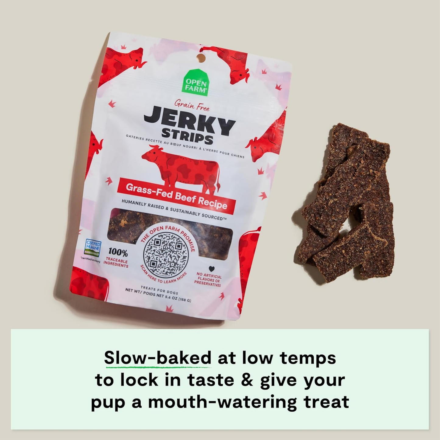 Open Farm Dog Jerky Treats – Soft & Chewy Grain-Free Grass-Fed Beef, 5.6 oz | Ethically & Sustainably Sourced