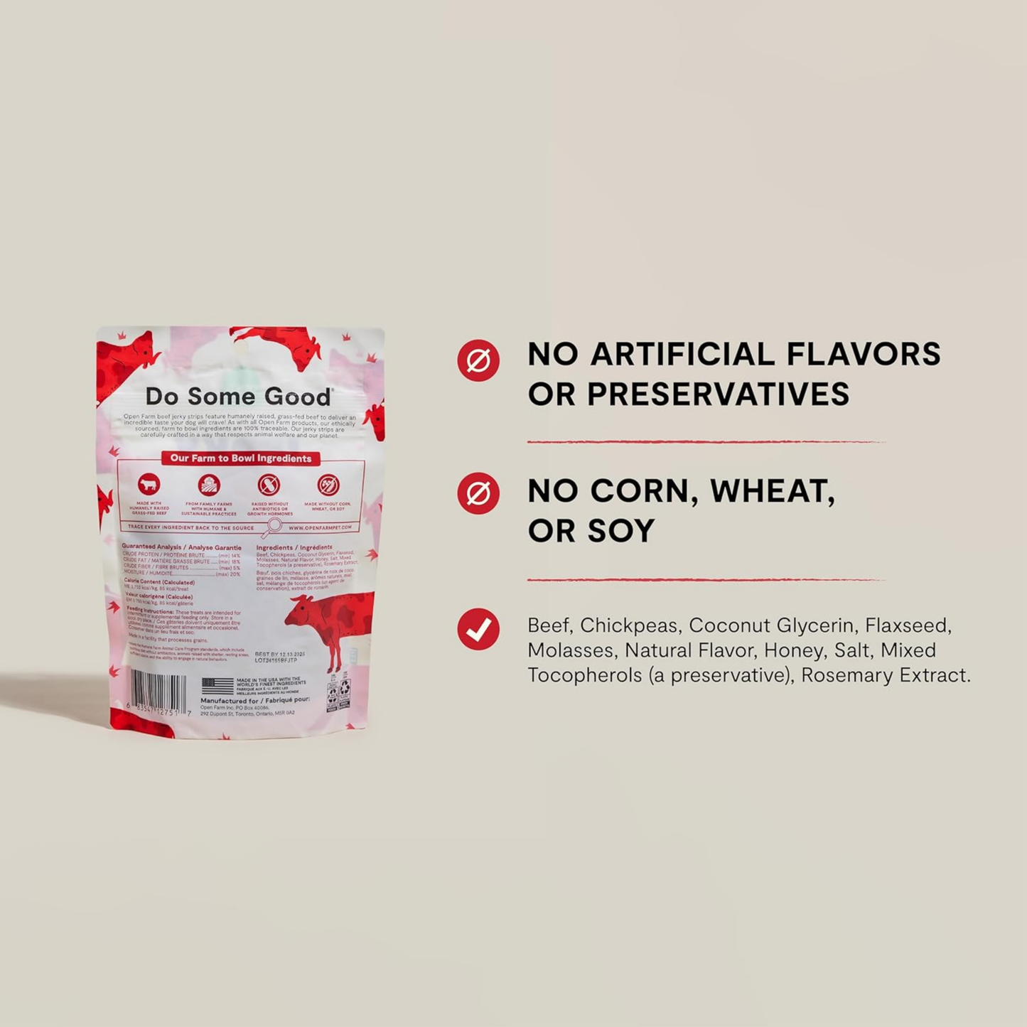 Open Farm Dog Jerky Treats – Soft & Chewy Grain-Free Grass-Fed Beef, 5.6 oz | Ethically & Sustainably Sourced