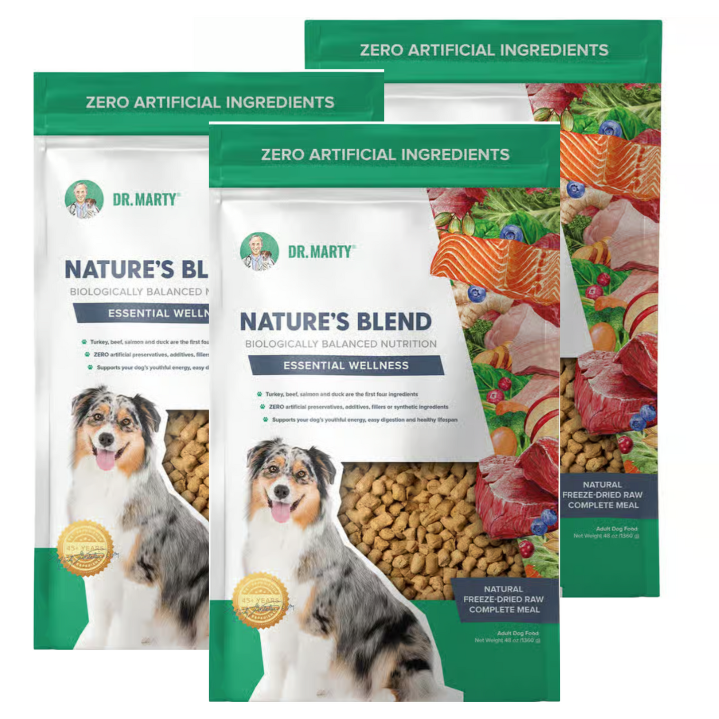 Dr. Marty Nature’s Blend Essential Wellness Freeze-Dried Raw Dog Food – 48 oz (3 Bags x 16 oz)