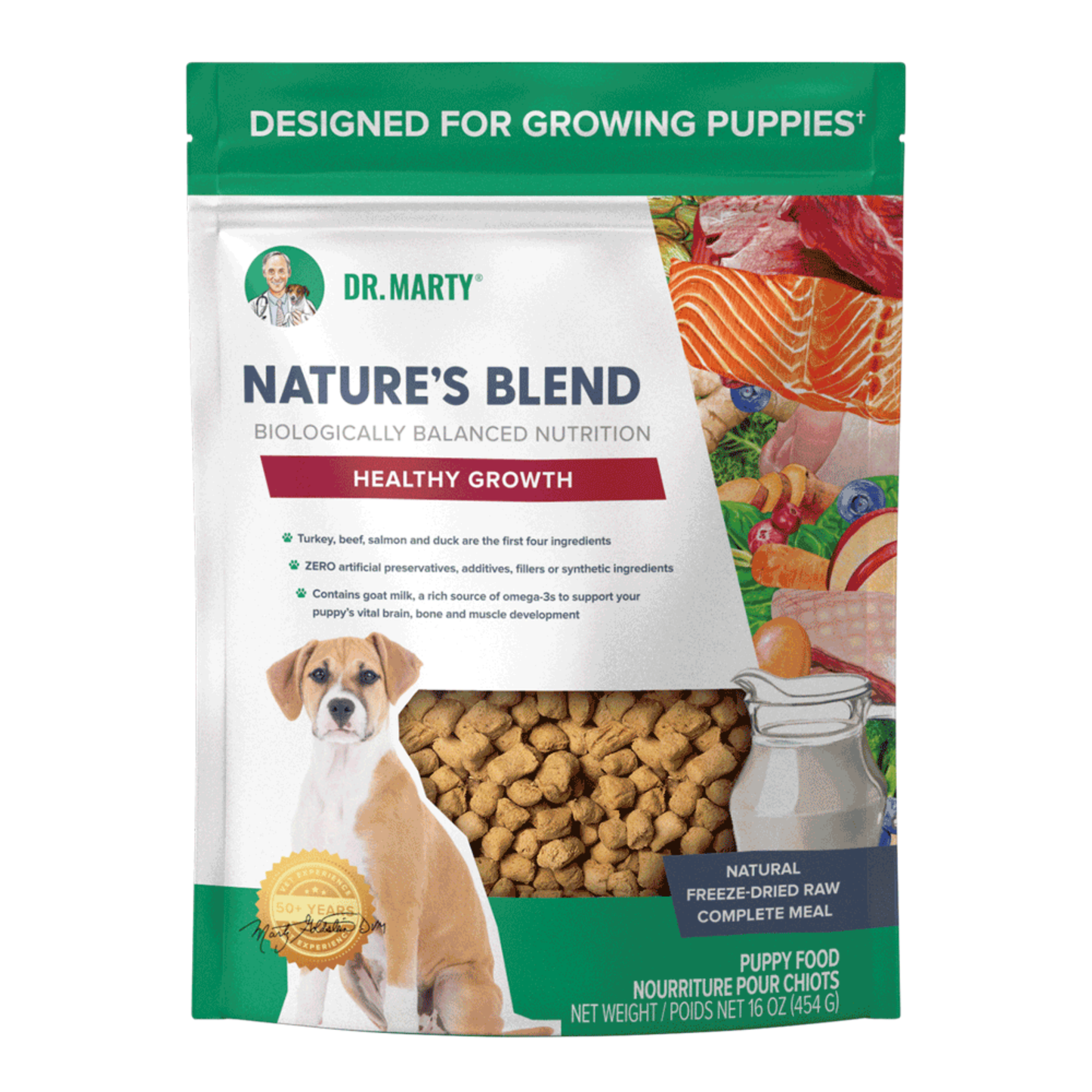 Dr. Marty Nature’s Blend Healthy Growth Freeze-Dried Raw Puppy Food – 48 oz (3 x 16 oz Bags)