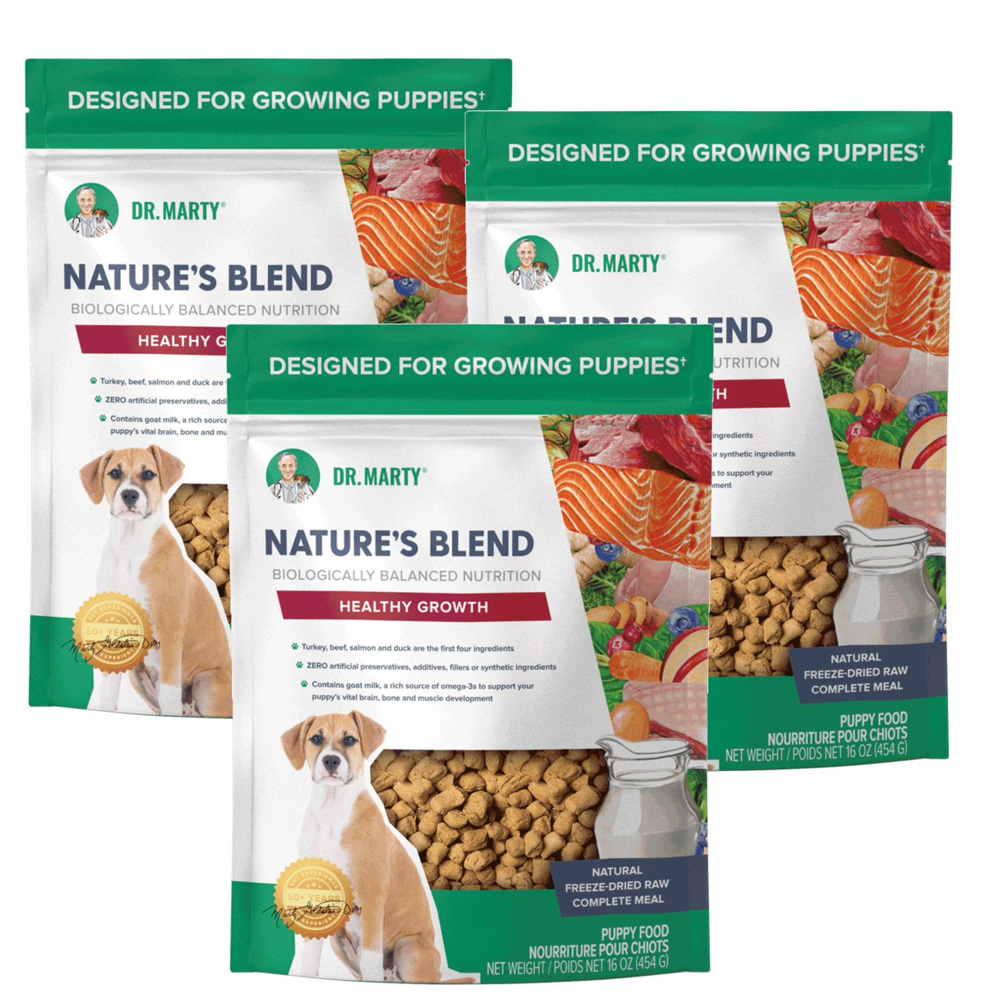 Dr. Marty Nature’s Blend Healthy Growth Freeze-Dried Raw Puppy Food – 48 oz (3 x 16 oz Bags)