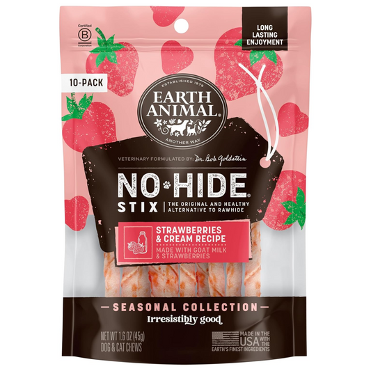 Earth Animal No-Hide Seasonal Stix – Strawberries & Cream Recipe, Natural Rawhide Alternative Dog & Cat Chews, 1.6 oz