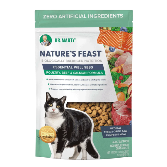 Dr. Marty Nature’s Feast Essential Wellness Freeze-Dried Raw Cat Food – Beef, Salmon & Poultry Recipe, 12 oz