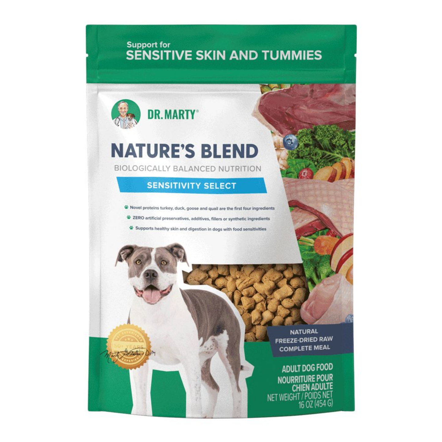 Dr. Marty Nature’s Blend Sensitivity Select Freeze-Dried Raw Dog Food – 16 oz