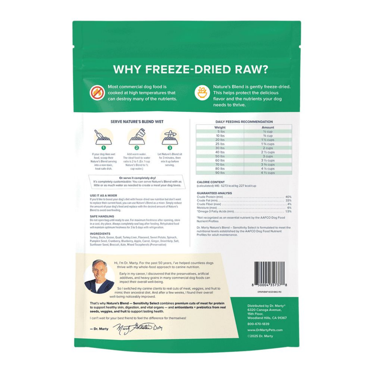 Dr. Marty Nature’s Blend Sensitivity Select Freeze-Dried Raw Dog Food – 16 oz