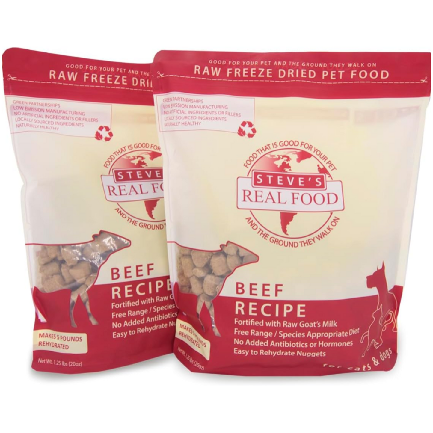 Steve’s Real Food Freeze-Dried Raw Pet Food – Beef Recipe, 2-Pack (1.25 lbs Each), for Dogs & Cats