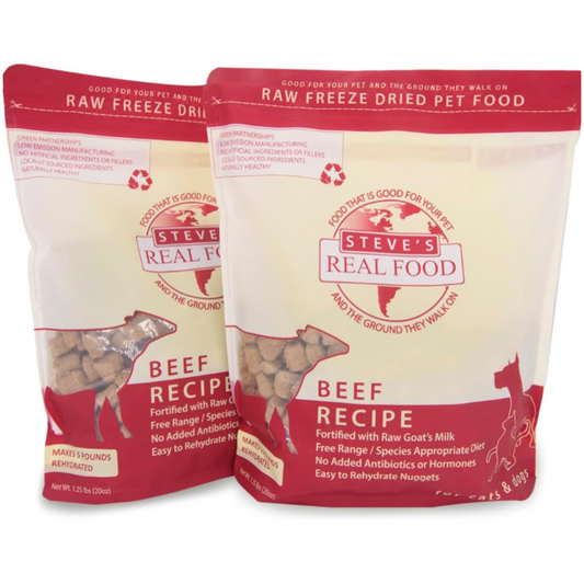 Steve’s Real Food Freeze-Dried Raw Pet Food – Beef Recipe, 2-Pack (1.25 lbs Each), for Dogs & Cats