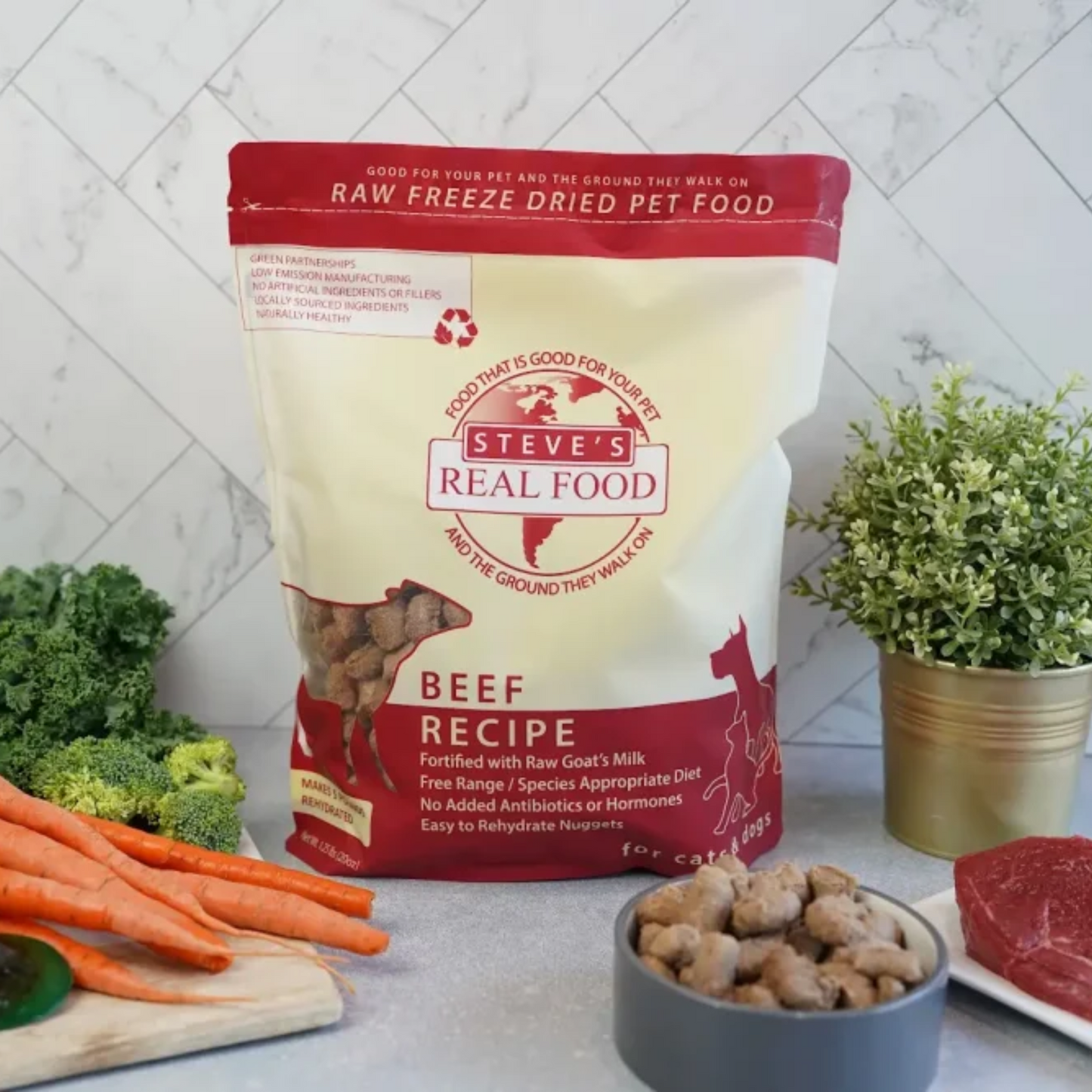 Steve’s Real Food Freeze-Dried Raw Pet Food – Beef Recipe, 2-Pack (1.25 lbs Each), for Dogs & Cats