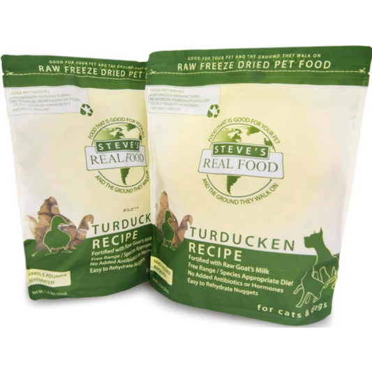 Steve’s Real Food Freeze-Dried Raw Pet Food – Turducken Recipe (Turkey & Duck), 2-Pack (1.25 lbs Each), for Dogs & Cats