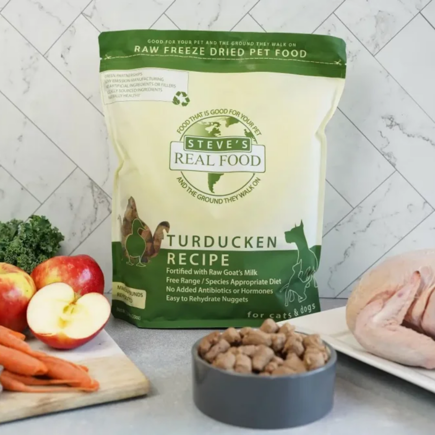 Steve’s Real Food Freeze-Dried Raw Pet Food – Turducken Recipe (Turkey & Duck), 2-Pack (1.25 lbs Each), for Dogs & Cats