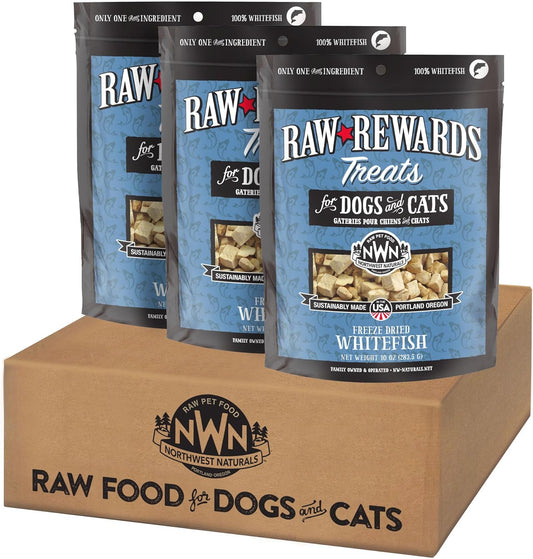 Northwest Naturals Raw Rewards Freeze-Dried Whitefish Treats for Dogs and Cats - Bite-Sized Pieces - Healthy, 1 Ingredient, Human Grade Pet Food, All Natural - 10 Oz (Pack of 3)