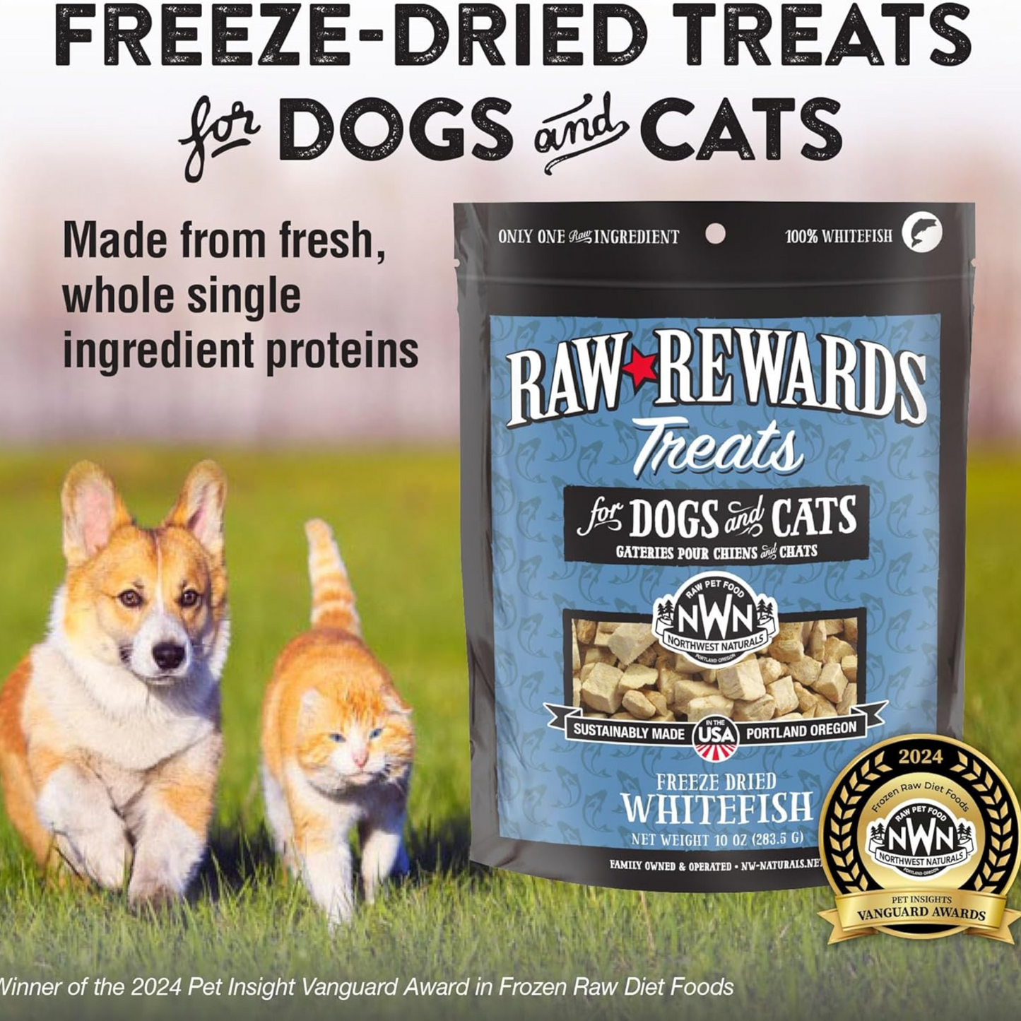 Northwest Naturals Raw Rewards Freeze-Dried Whitefish Treats – 10 oz (Pack of 3), for Dogs & Cats
